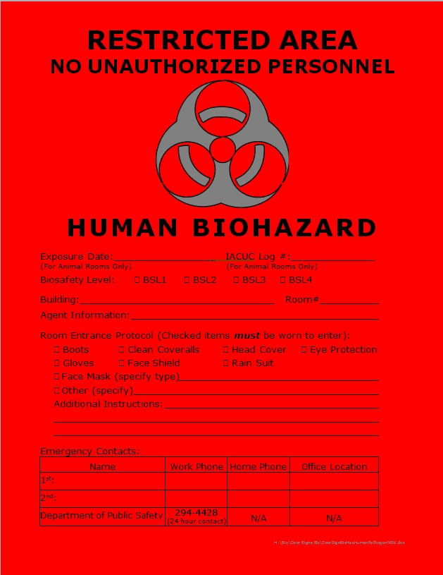 Biohazardous Materials Signage - Environmental Health and Safety