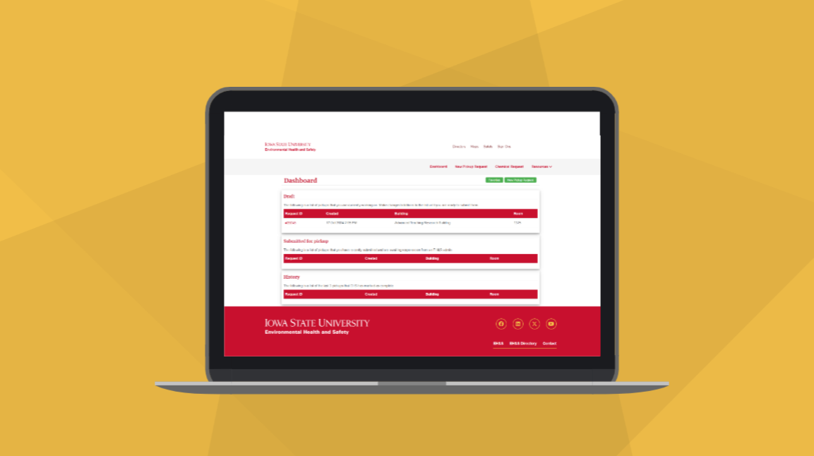 Illustration of a laptop with the Waste Removal Request webform on the screen